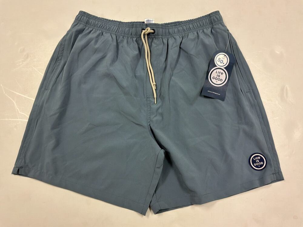 Life is Good Men's Swim Trunks Large Smoky Blue UPF 50+ Mesh Lined Board Shorts